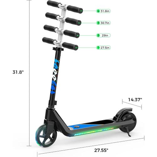 LINGTENG Electric Scooter for Kids Age 6-10, Kick-Start Boost Scooter with Adjustable Speed and Height, Flash Wheel & Deck Lights