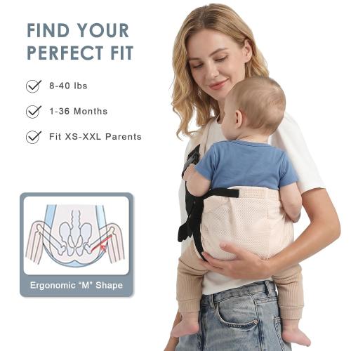 Toddler Carrier Sling Carry for 8-40lbs, Adjustable Baby Carrier Sling One Size Fit All, Hip Seat Newborn Baby Carrier Breathable & Ergonomic Design, Beige Mesh