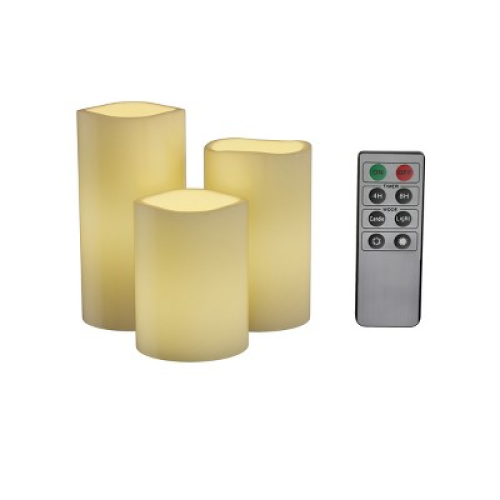3-Piece Flameless Candle Set - Remote Controlled, LED Candles, Real Wax, Battery Operated for Home, Wedding, or Christmas Decor by Lavish Home (White)