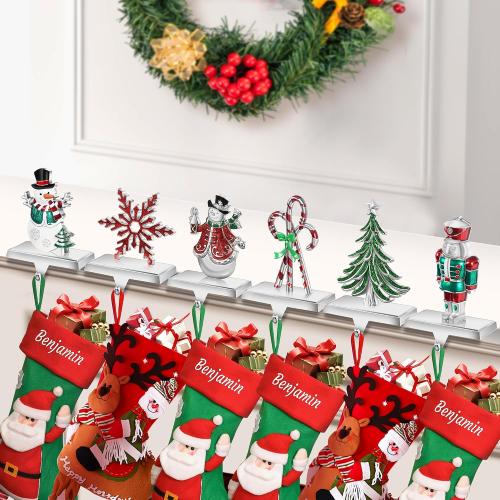 Loncaster Set of 6 Christmas Stocking Holders for Mantle, Christmas Tree Weighted Stocking Holder, Snowflakes Stocking Hangers for Mantle,Christmas Stocking Holder for Fireplace Christmas Decorations