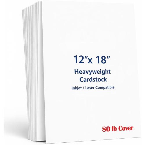 12 x 18 Cardstock Sheets For Inkjet or Laser Printers - Heavy 80lb Cover Matte Finish White - Great for Flyers, Menu's, Posters, Covers (100 Sheets)