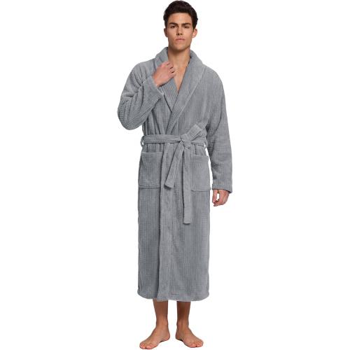 PJGGZ Men's Shawl Collar Bathrobe, Soft Long Towel Robe for Men - Super Absorbent Quick Dry yet Warm