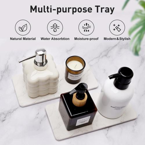 2 Water Absorbing Stone Drying Trays for Bathroom Sink Kitchen Soap Counter