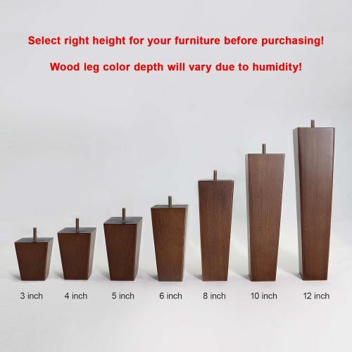 WEKIS Solid Wooden Furniture Legs 4 Inch, Natural Wood Mid Century Brown Square Legs Furniture Replacements Feet for Couch Legs, Sofa Legs, Cabinet Legs, Bench Legs, Bed Legs, Set of 4