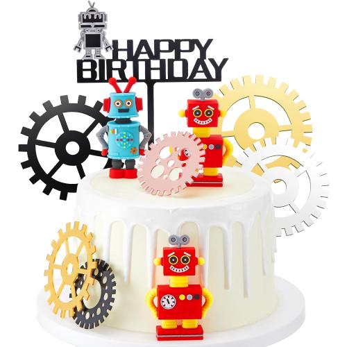 Jetec 11 Pcs Robot Birthday Cake Toppers Gear Cake Cupcake Decorations Robot Themed Birthday Party Decorations Figurine for Party Favors Supplies