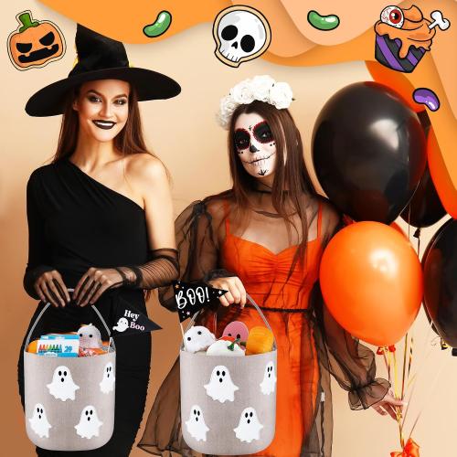 2 Pcs Halloween Boo Basket Trick or Treat Basket, Beige