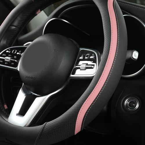 Szttswamp Car Steering Wheel Cover, Microfiber Leather Pink 14.5-15 Inch
