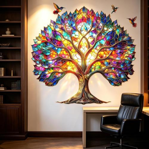 Stained Glass Tree of Life Birds Peel and Stick Wall Decals Decor Stickers