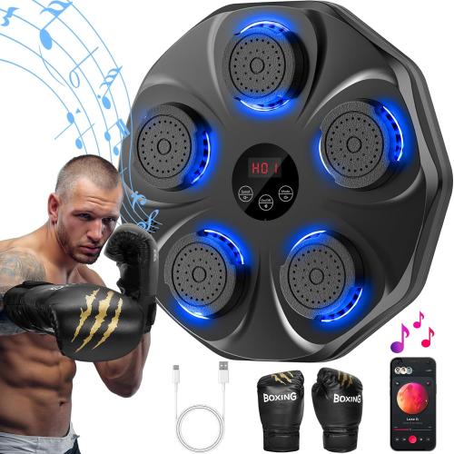 Music Boxing Machine, Interactive Punching Trainer with Boxing Gloves, Large Size Wall Mounted Electronic Boxing Target for Kids, 9 Modes & 9 Speeds
