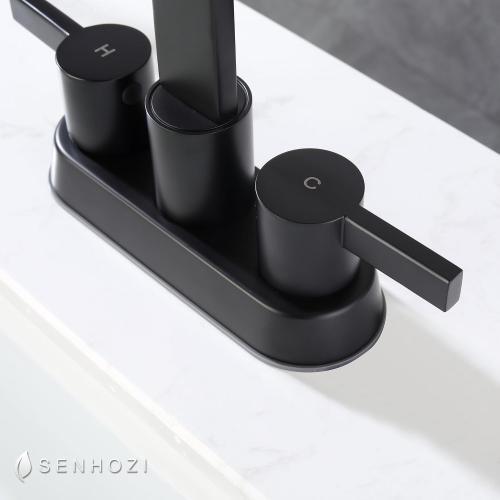Matte Black Bathroom Faucets 3 Hole, 4 Inch Centerset Faucet