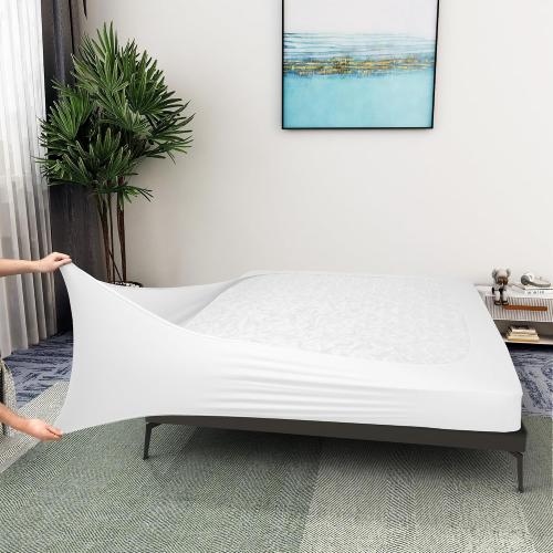 Box Spring Cover Queen Size - Jersey Knit & Stretchy Wrap Around 4 Sides Bed Skirt for Hotel & Home - Queen/Queen XL, White