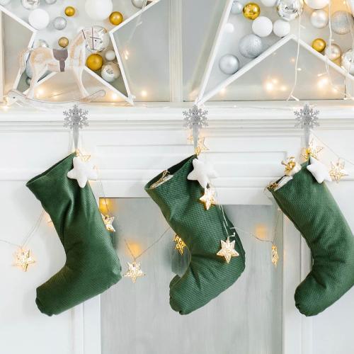 Peryiter 12 Pieces Snowflake Christmas Stocking Holders for Mantle Christmas Stocking Hooks Metal Sock Hangers Holder Stand Weighted for Fireplace(Silver)