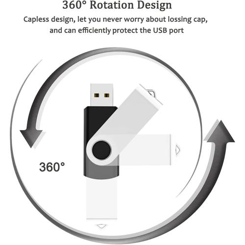 2 Pack 64GB USB Flash Drive USB 2.0 Thumb Drives Jump Drive Fold Storage Memory Stick Swivel Design - Black