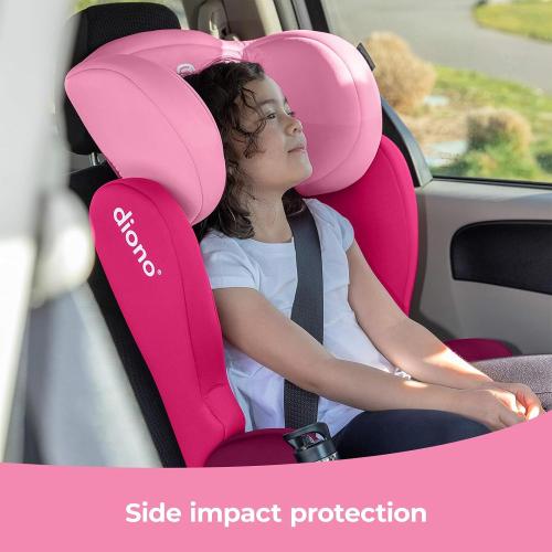 Diono Cambria LE, 2-in-1 Belt Positioning Booster Seat,Backless and High-Back Booster seat for Children from 40—120 lb,17 Wide,6 Headrest Positions,Lightweight with Latch,Pink