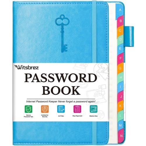 Password Keeper Book with Colorful Alphabetical Tabs, 5.8”x8.4” Password Books for Seniors, Password Notebook Organizer for Internet Website Address Login(Sky Blue)