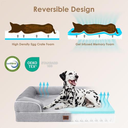 EHEYCIGA Orthopedic XXL Dog Bed, Waterproof Washable XL Big Pet Bed 48 | Non-Slip Bottom and Egg-Crate Memory Foam Extra Large Pet Couch Bed with Washable Removable Cover, Grey