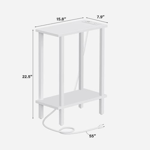 TUTOTAK Narrow Side Table, 2-Tier Small End Table with Charging Station