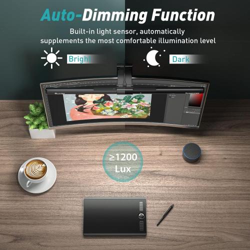 Quntis Monitor Light Bar PRO  with Remote Control, Fit for Curved/Flat Monitor, Eye-Care USB Computer Lamp Dimmable Screen Light Bar with Auto-Dimming, No Glare Home Office Gaming Desk Lamp