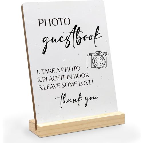 Guest Book Wedding Reception Desk Decor, Photo Guest Book Sign Wood Plaque, Wedding GuestBook Sign, WeddingSign Wooden Plaque with Wood Stand for WeddingTable Reception Decor, 5x7 inch