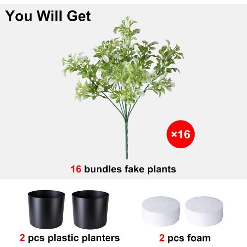 2 Pack Fake Potted Plants Artificial Plants for Outdoors Decor, Green White