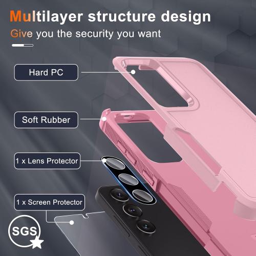 for Samsung Galaxy S25 Plus Case, Full Body Heavy Duty Cover, Cute Pink