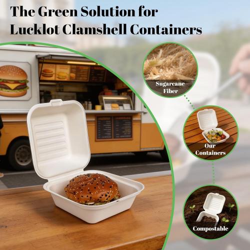 Lucklot 50 Pack 6×6 Inch White Compostable Bagasse Take Out Food Containers