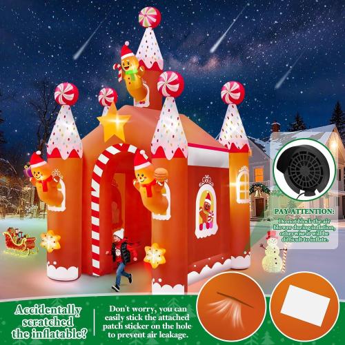 Kalolary 13FT Christmas Inflatable Archway with LED Light, Large Gingerbread Man Tunnel Inflatable Christmas Castle Yard Inflatables Xmas Blow Up Outdoor Decoration for Holiday Party Home Lawn Family