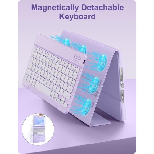 Hamile for iPad 9th Generation Case with Keyboard 10.2 Inch - Backlit Wireless Detachable Folio Keyboard Cover with Pencil Holder for iPad 8th Gen/7th Gen/iPad Pro 10.5/iPad Air 3rd Gen (Purple)