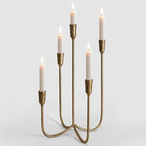 5-Candle Cast Iron Metal Candelabra Candlestick Holders 15 inch | Tall Candle Holder Wedding Event Candelabra Candle Stand Brass Gold