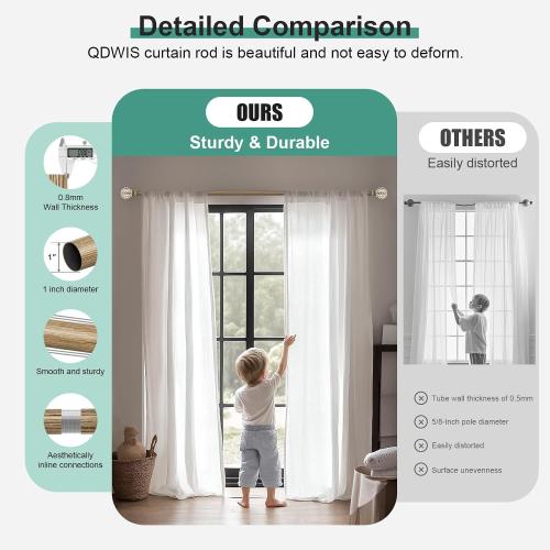2 Pack Boho Wood Curtain Rods for Windows 66 to 120 inch,1 Adjustable Heavy Duty Window Curtain Rod with Imitation Wood Grain Finials,Rustic Decorative Drapery Rods Set 36-120'',Weathered Wood