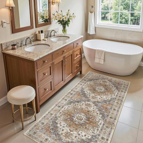 Madane Washable Area Rug 2x4, Small Entryway Rugs Non-Slip, Turmeric/Grey