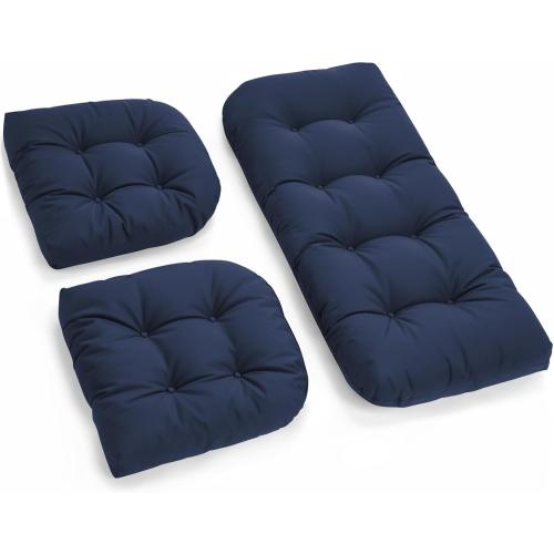 All Weather 3 Pieces Wicker Chair Cushions, Waterproof Outdoor Wicker Chair Cushion for Patio Furniture Loveseat Settee Bench, 1 Loveseat and 2 U-Shaped Thickened Cushions, Navy& Gray