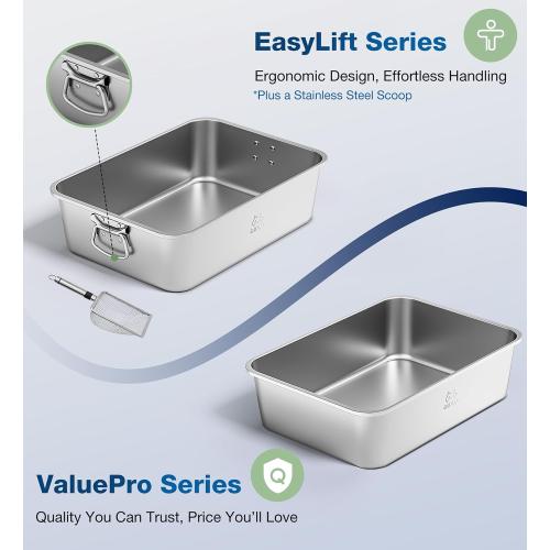 Qiuma Stainless Steel Litter Box, Large Cat Litter Box with High Sides, Odor-Free, Non-Stick, Easy to Clean, 19.5×13.6×5.9, Ideal for Medium to Large Cats, Litter Tray