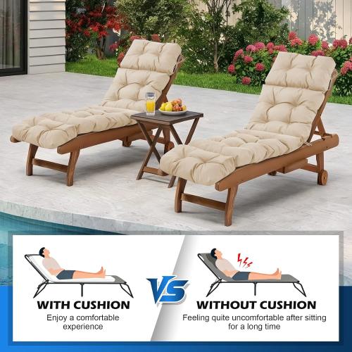 Chaise Lounge Cushions Outdoor, Waterproof & Fade Resistant Patio Lounge Chair Cushions for Outdoor Furniture, Chaise Cushion with Ties for Patio, Pool, Lawn and Beach, 75.1x22.8x4.7 Inch, Beige