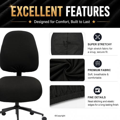 Water-resistant Stretchable Computer Chair Covers - Washable Rotating Backrest and Seat Protectors for Pets - Black