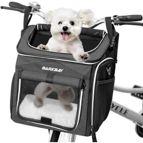Dog Bike Basket Carrier, Expandable Foldable Soft-Sided Dog Carrier, 2 Open Doors, 5 Reflective Tapes, Pet Travel Bag,Dog Backpack Carrier Safe and Easy for Small Medium Cats and Dogs(Black)