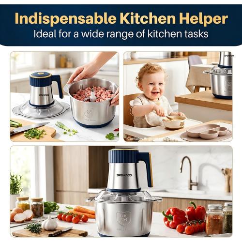Food Processor,5-Speed Electric Food Chopper,Meat Grinder 5L(20Cups) with Two 6-Blade Sets,500W Powerful Vegetable Chopper Used for Dough Mixing,Meat, Nuts, Fruits, Garlic and Vegetables