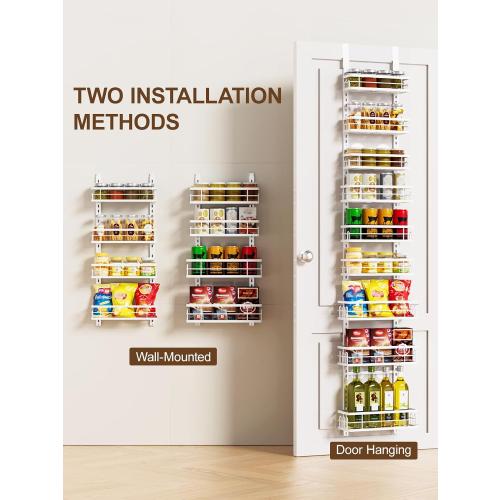 Delamu 9-Tier Over the Door Pantry Organizer, Adjustable Pantry Door Organizers and Storage, Metal Hanging Basket Wall Spice Rack Seasoning Organizer, Door Organizer Kitchen Bedroom Bathroom,12White