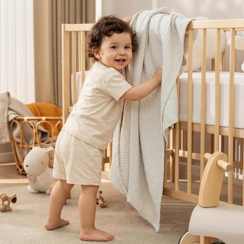 PHF 100% Cotton Muslin Blanket for Adults, Throw XL 50x70, Oat Milk