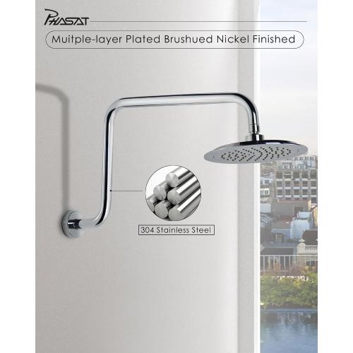 PHASAT S Shaped Shower Arm with Flange,High Rise Shower Head Extension Arm Chrome,PU9D02
