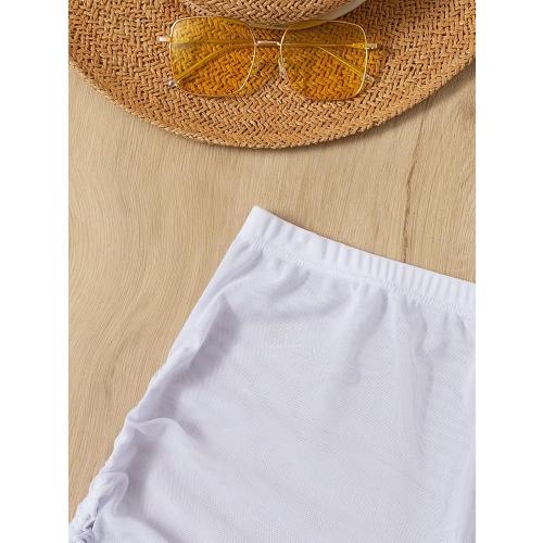 Size XS Color White Women's Drawstring Side Mesh Sheer Beach Summer Cover Up Shorts Bikini Bottoms