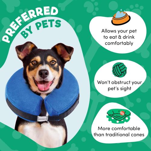 BENCMATE Inflatable Dog Cone Collar Alternative, Soft Dog Cone for Small Medium Large Dogs and Cats, Neck Recovery ECollar Donut Collar After Surgery (Large, Blue)