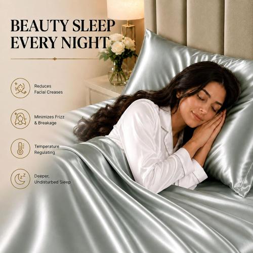 Silky Satin Sheet Set Queen Size 4 Piece Hair Care Silver Grey
