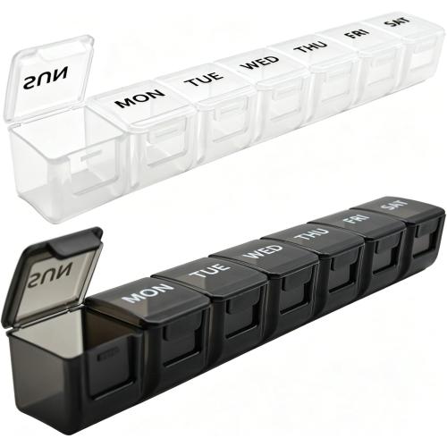 2 Pack Weekly Pill Organizer, Large 7 Day Travel Pill Case (White & Black)