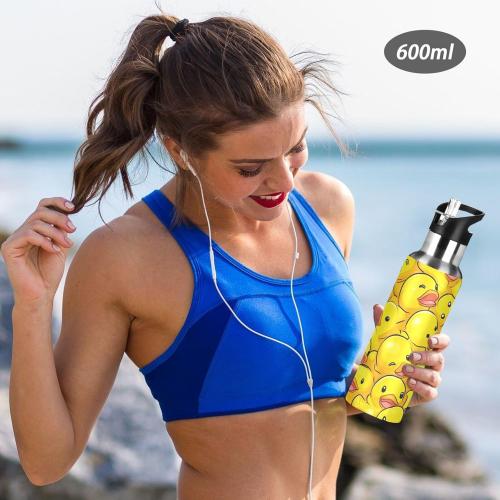 MISSING PART AND.  The sticker is removed from the halfway ‼️point. Kcldeci Cartoon Rubber Ducky Sports Water Bottle 20 Oz Straw Lid Leak Proof Vacuum Insulated Stainless Steel Hot Cold Double Walled Thermo Mug Tumbler Travel Cup Standard Metal Canteen