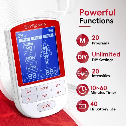 Comfytemp 3-in-1 TENS Unit with Large Back Pad, Pain Relief & EMS&User Mode