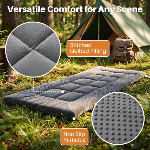 Thick Camping Sleeping Pad, Fluff Camping Cot Pads for Adult, Soft Sleeping Mat, Non-Slip Camping Cot Mattress Topper 75x28 for Camp Cot/Rv Bunk/Narrow Twin Beds