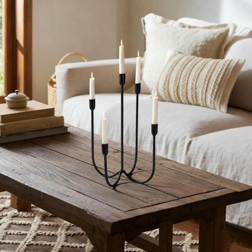 Perfnique 5-Candle Iron Candelabra, 17 Inch Antique Brass Black Candle Holder, Hand-Forged Cast Black Candle Holder for Wedding, Event, Christmas & Dining, Table Centerpiece Décor