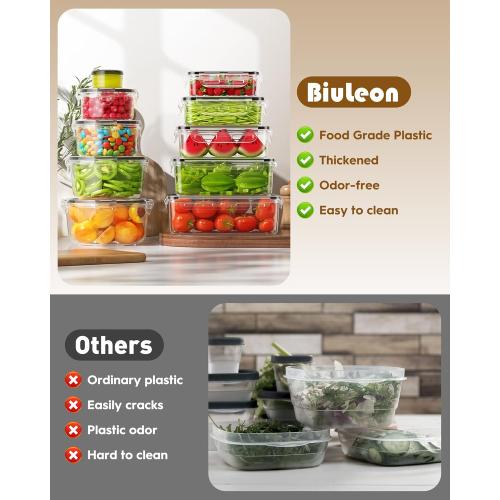 BiuLeon 40 PCS Food Storage Containers with Airtight Lids, BPA-free Plastic