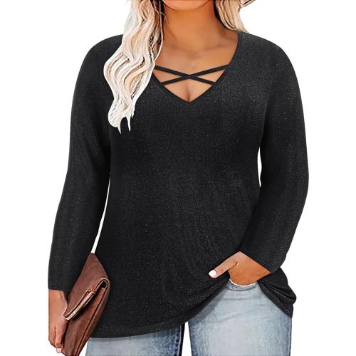Size 2 XL  Plus Size Tops for Women Long Sleeve Fall Tunic Color Block Camo/Plaid/Leopard/Fall Blouse Crewneck Tshirt